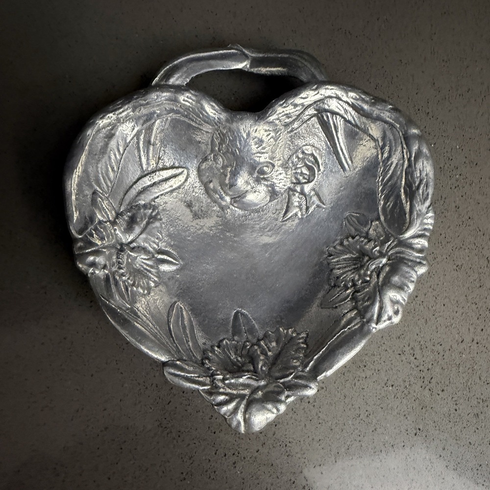 Vintage Arthur Court Bunny Rabbit Heart Bowl 5.25" Aluminum Orchid Dish